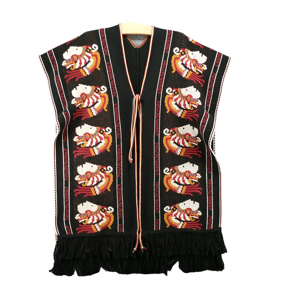 Women's Fringe Shawl Multicolor Actual 48x33.5 Knit Tribal Native Aztec